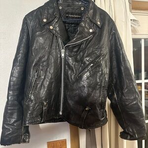 Harley Davidson Black Leather Jacket VTG Size XL